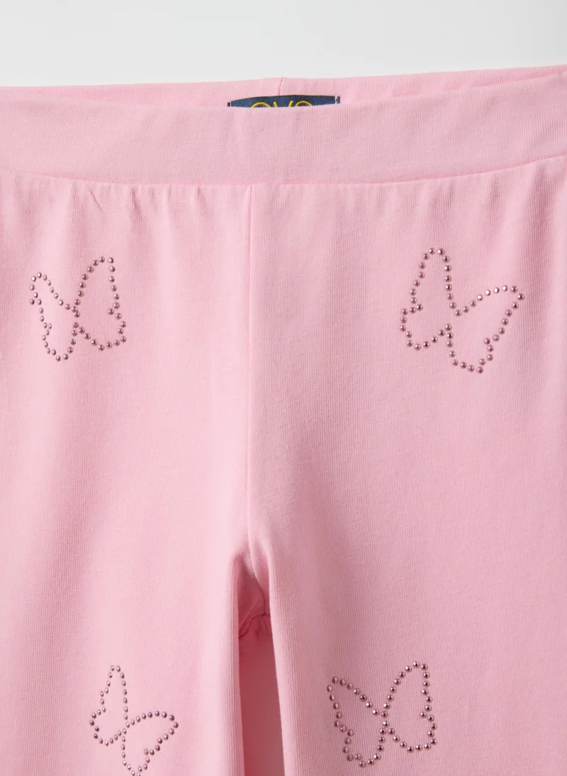 Ovs  OVS Pink Stretch Cotton Slim Fit Leggings For Girls With Decorations for Women | Best Price UAE